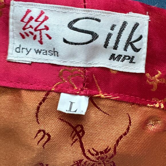 Kimono Style Robe Red Gold Dragon All Over Print Long Silk (?)Lounge Asian L - Picture 8 of 13